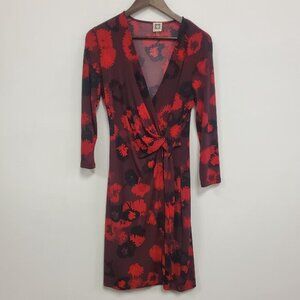 Anne Klein Womens Artsy Abstract Dark Floral Stretch Wrap‎ Dress Size 10 Career
